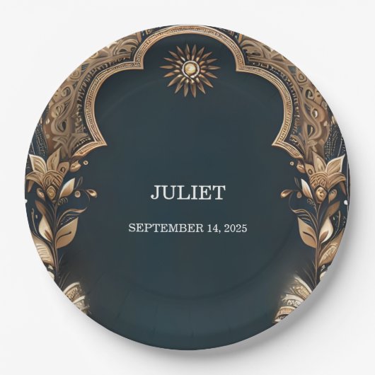 ヒンディヘナメーンディインディアンスタイルブライダルシャワー ペーパープレート (正面)