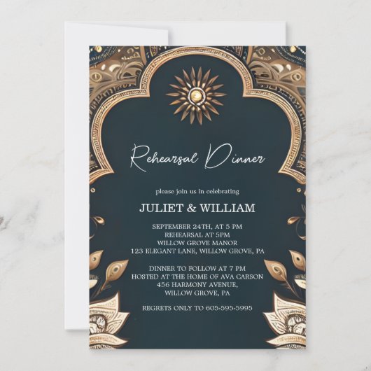 ヒンディヘンナメーンディインディアンスタイルリハーサルディナー 招待状 (正面)