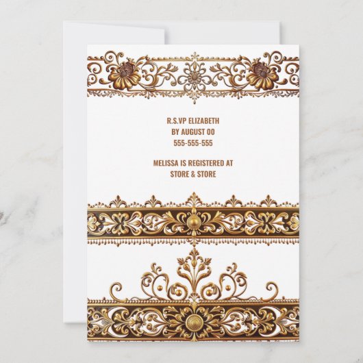 ヒンディメンディインディアンゾウhennaロータスフレーム 招待状 (裏面)