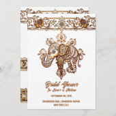ヒンディメンディインディアンゾウhennaロータスフレーム 招待状 (正面/裏面)