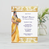 ヒンディメンディインディアンブライドイエロー金ゴールドブライダル 招待状 (スタンド正面)