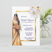 ヒンディメンディインディアンブライド緑金ゴールドホワイトブライダル 招待状 (スタンド正面)