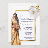 ヒンディメンディインディアンブライド緑金ゴールドホワイトブライダル 招待状 (正面/裏面)