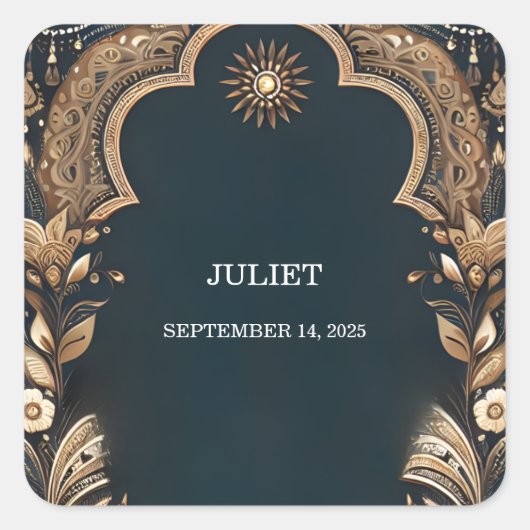 ヒンディー ヘンナ メンディ インドスタイル ブライダルシャワー スクエアシール (正面)