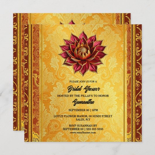 ヒンディ蓮の花の花嫁は金ゴールドブルゴーニュのシック シーズンカード (正面/裏面)