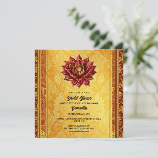 ヒンディ蓮の花の花嫁は金ゴールドブルゴーニュのシック シーズンカード (スタンド正面)