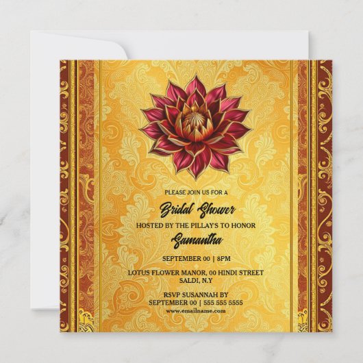 ヒンディ蓮の花の花嫁は金ゴールドブルゴーニュのシック シーズンカード (正面)