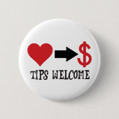 ヒントようこそハート、矢印、ドル記号 缶バッジ (正面)