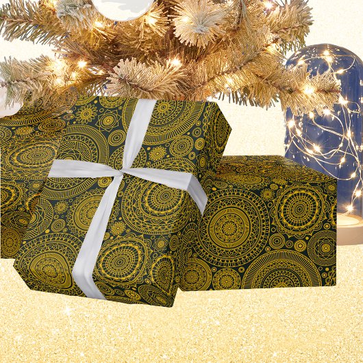 ヒンドゥーエレガントンドマンダラ模様グリーン金ゴールドディワリ ラッピングペーパー