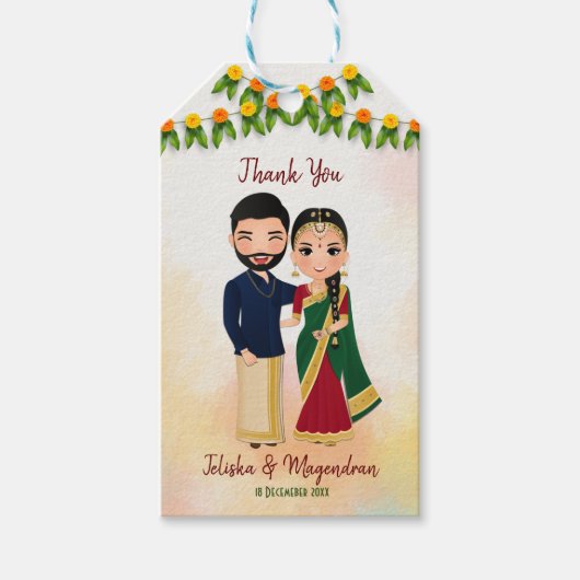 ヒンドゥー教のカップルTamilとマリゴールド結婚ガーランド ギフトタグ (正面)