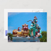 ヒンドゥー教の寺院、サルとライオン ポストカード (正面/裏面)