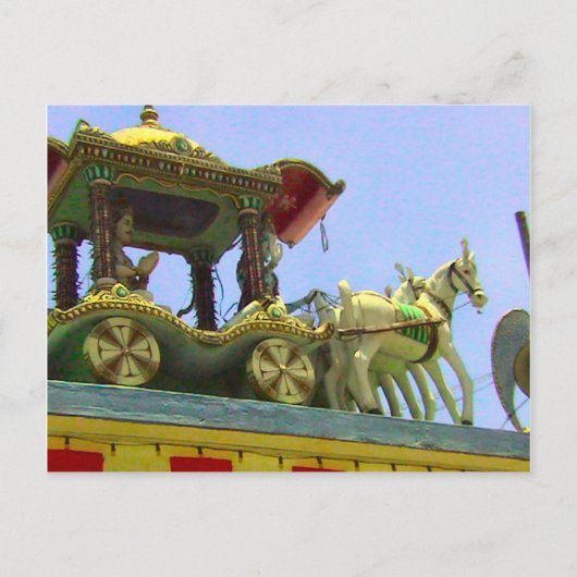 ヒンドゥー教の寺院、馬と馬車の装飾 ポストカード (正面)