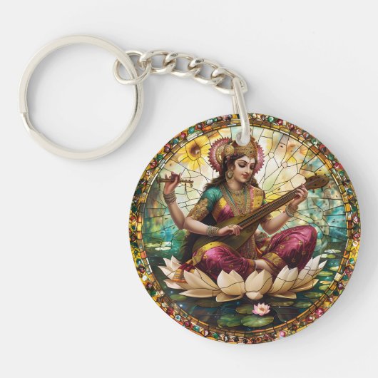 ヒンドゥー教の神の保護サラスワティスピリチュアルエネルギー キーホルダー (正面)