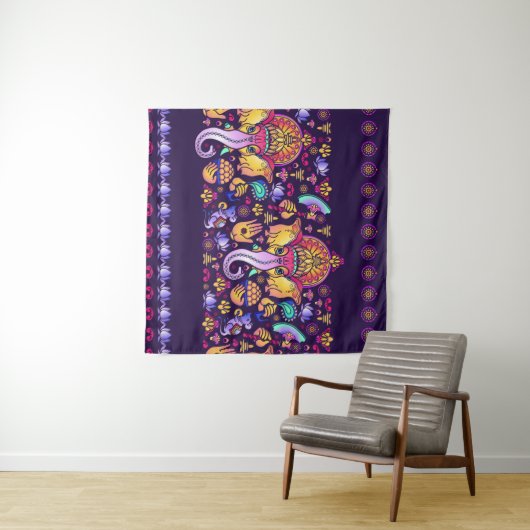 ヒンドゥー教の神ガネーシャとインディアンのシンボル タペストリー (インサイチュ(横))