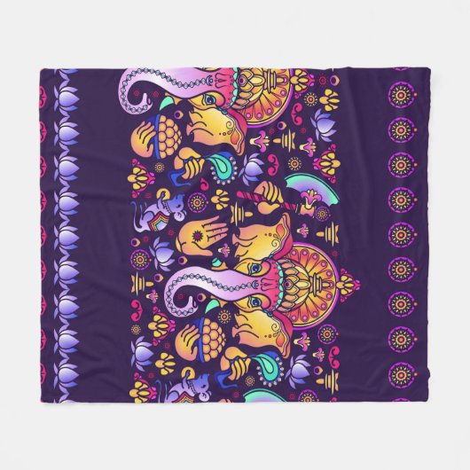 ヒンドゥー教の神ガネーシャとインディアンのシンボル フリースブランケット (正面(横))