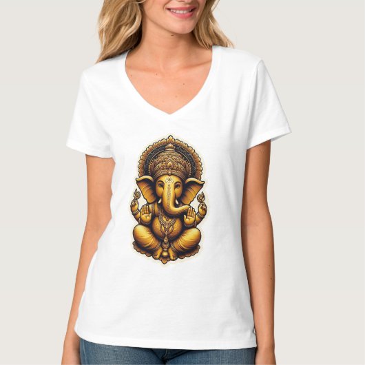 ヒンドゥー教の神ガネーシャ レディースTシャツ Tシャツ (正面)