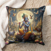 ヒンドゥー教の神クリシュナとフルート – 装飾用クッション クッション (ブランケット)