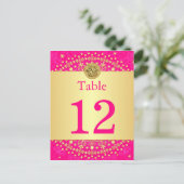 ヒンドゥー教ガネッシュピンク、金ゴールドテーブル番号ポストカード ポストカード (スタンド正面)