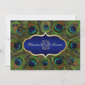 ヒンドゥー教ガネッシュ孔雀の羽の結婚式が青色を招待 招待状 (正面)