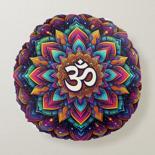 ヒンドゥー教王像カラフルデザイン ラウンドクッション (正面)