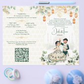 ヒンドゥー教結婚の儀式プログラム緑の金ゴールド チラシ (シングル)