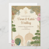 ヒンドゥー結婚ズのカードデジタル&インディアン結婚式の招待 招待状 (正面/裏面)