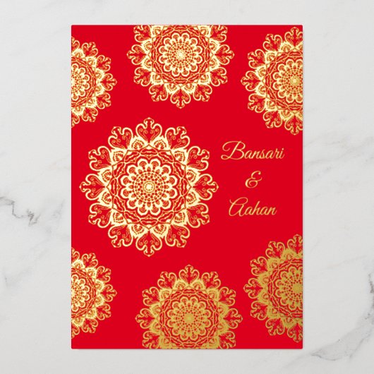 ヒンドゥー金ゴールド結婚マンダラ 箔招待状 (正面)