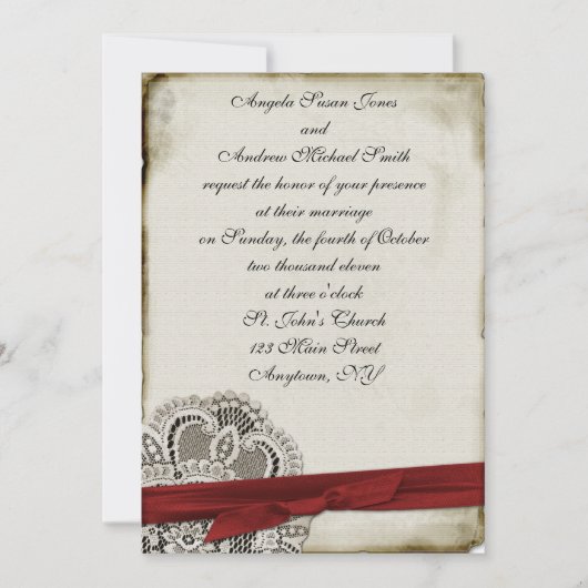 ヒーザーヴィンテージレースレッド招待状 招待状 (正面)