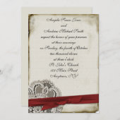 ヒーザーヴィンテージレースレッド招待状 招待状 (正面/裏面)