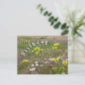 ヒースと白い黄色の花の誕生日はがき ポストカード (スタンド正面)