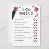 ヒーセッドシーセッドゲームカード ワインブライダルシャワー 招待状 (正面)