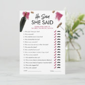 ヒーセッドシーセッドゲームカード ワインブライダルシャワー 招待状 (スタンド正面)