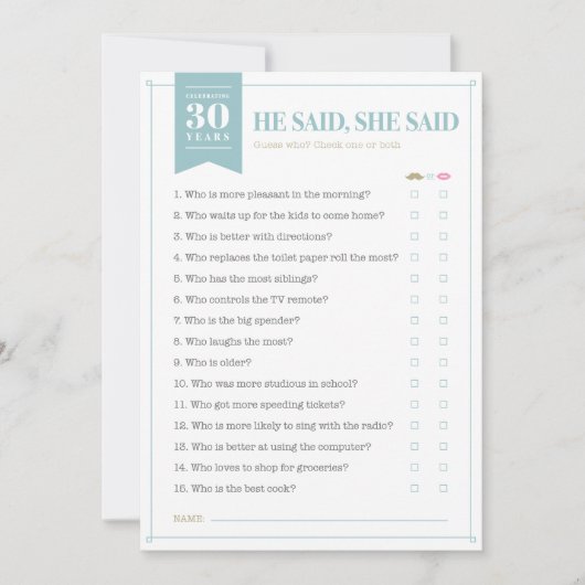 ヒーセッド、シーセッドゲーム（カスタマイズ可能） 招待状 (正面)