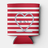 ヒートモノグラム航海のレッドホワイトストライプカップル 缶クーラー (正面)