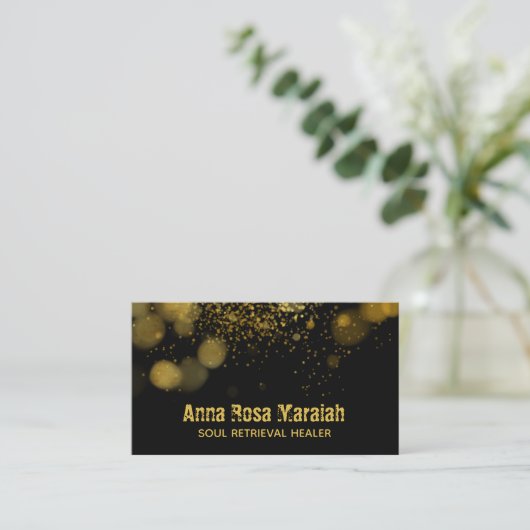 *~*ヒーラーセラピスト金ゴールドグリッター《写真》ぼけ味神秘的 名刺 (スタンド正面)