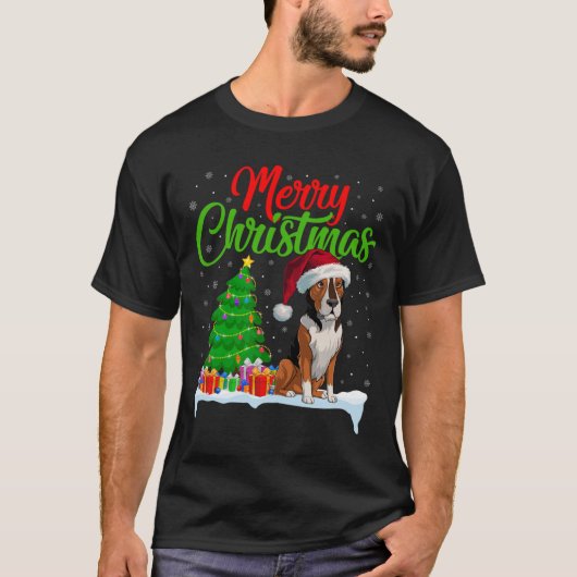 ヒーラードッグクリスマスツリーライトズおもしろいクリスマスヒーラー Tシャツ (正面)