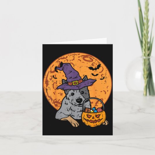 ヒーラー魔女帽子月ジャックオランタン ハロウィン カード (正面)
