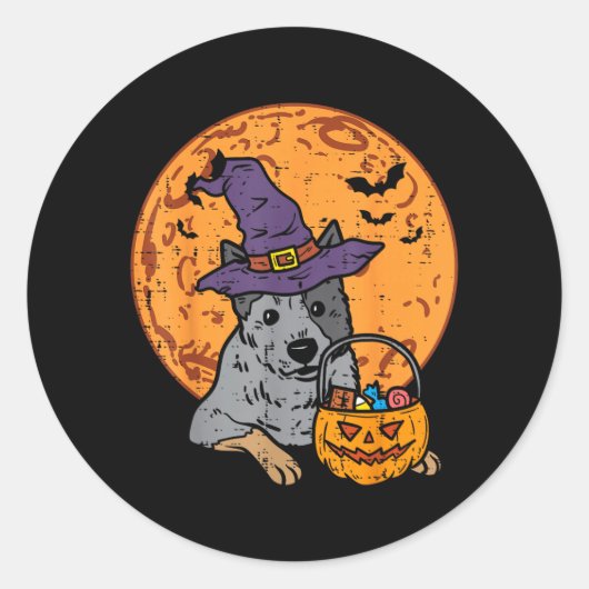 ヒーラー魔女帽子月ジャックオランタン ハロウィン ラウンドシール (正面)