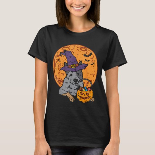 ヒーラー魔女帽子月ジャックオランタン ハロウィン Tシャツ (正面)