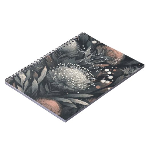 ヒーリングは散らかっている – ミッドナイト開花ボタニカルアート ノートブック (左側)