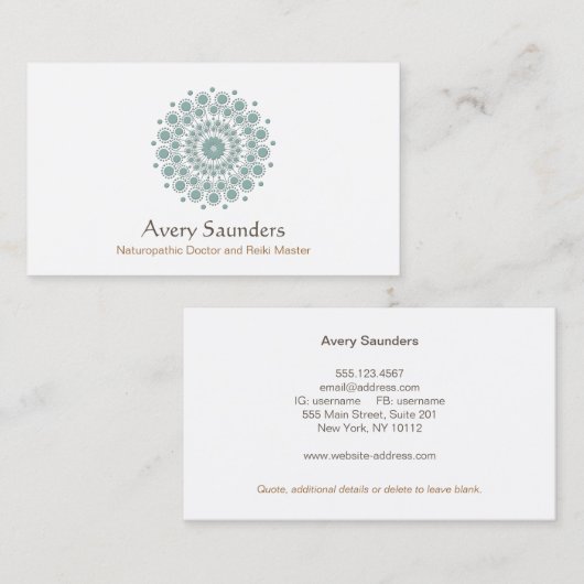 ヒーリングアーツ、自然の健康とウェルネスロゴ 名刺 (正面/裏面)