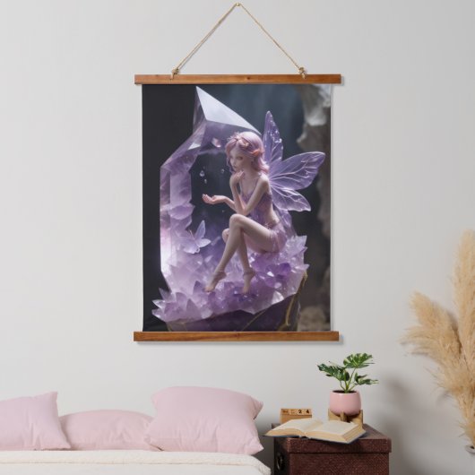 ヒーリングクリスタルアメジストフェアリーウォールアート 吊り下げ型タペストリー (寝室)