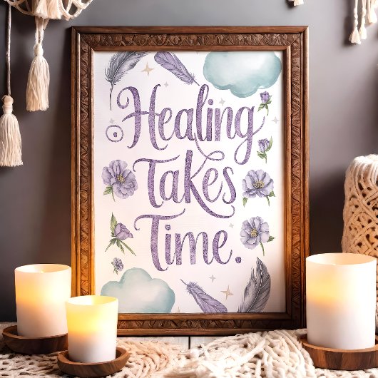 ヒーリングタイムパステルフローラとフェザーアート ポスター