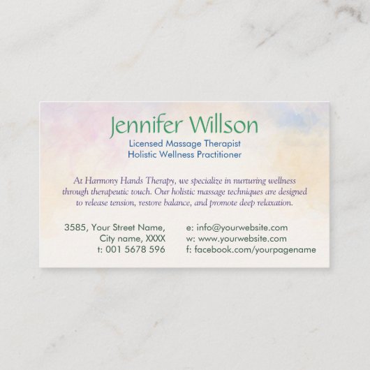 ヒーリングハンズウォーターカラーアート 名刺 (裏面)