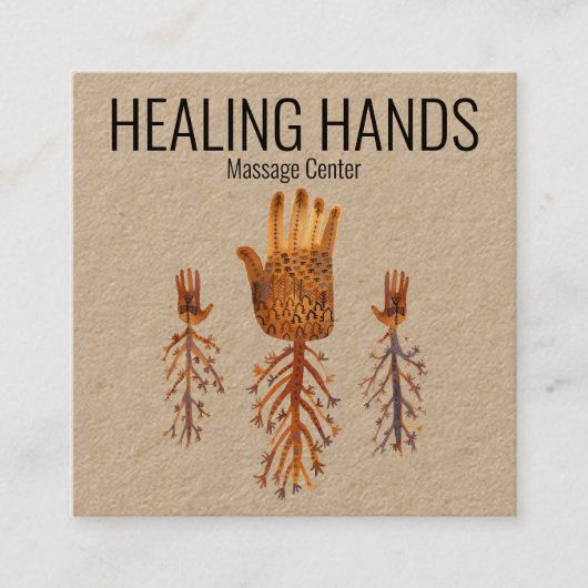 ヒーリングハンズウォーターカラーボホ スクエア名刺 (正面)