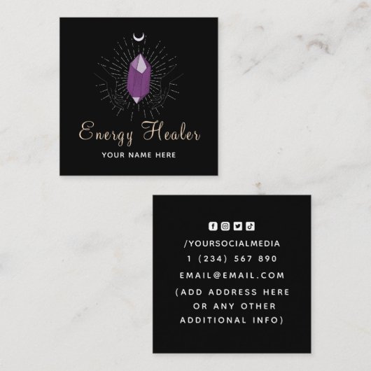 ヒーリングハンズパープルダイアモンドモダンブエレガントラック スクエア名刺 (正面/裏面)