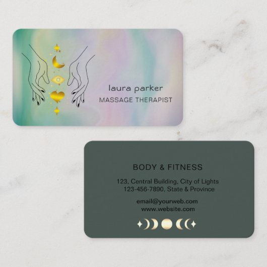 ヒーリングハンズマッサージセラピストホリスティックフィットネス 名刺 (正面/裏面)