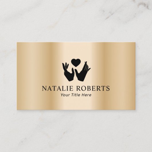 ヒーリングハンズ&ハートマッサージセラピーモダン金ゴールド 名刺 (正面)