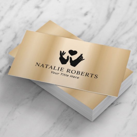 ヒーリングハンズ&ハートマッサージセラピーモダン金ゴールド 名刺