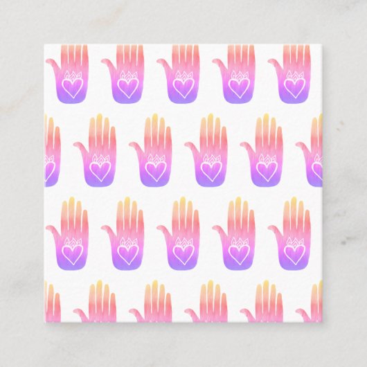 ヒーリングハンドハートハムサカラフルパターン スクエア名刺 (正面)